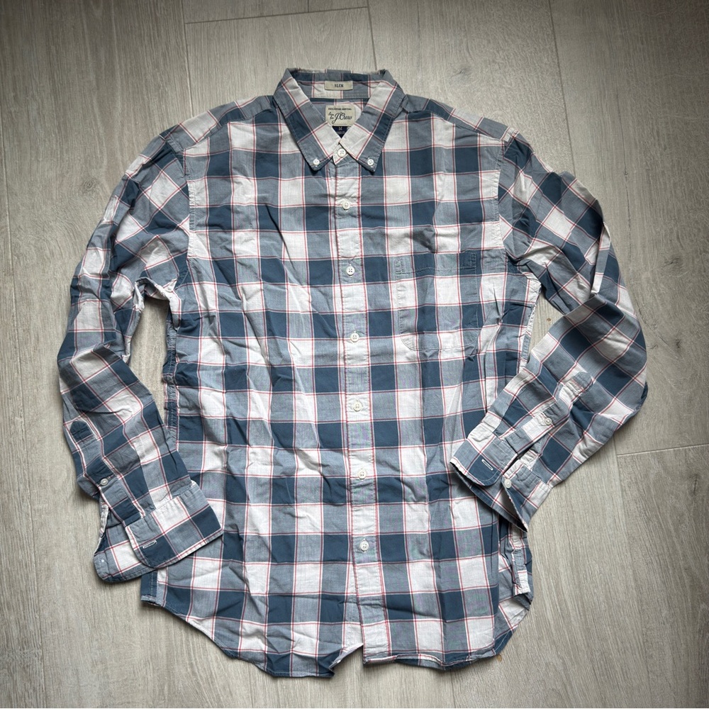 J. Crew Blue and White Casual Button Down Shirt